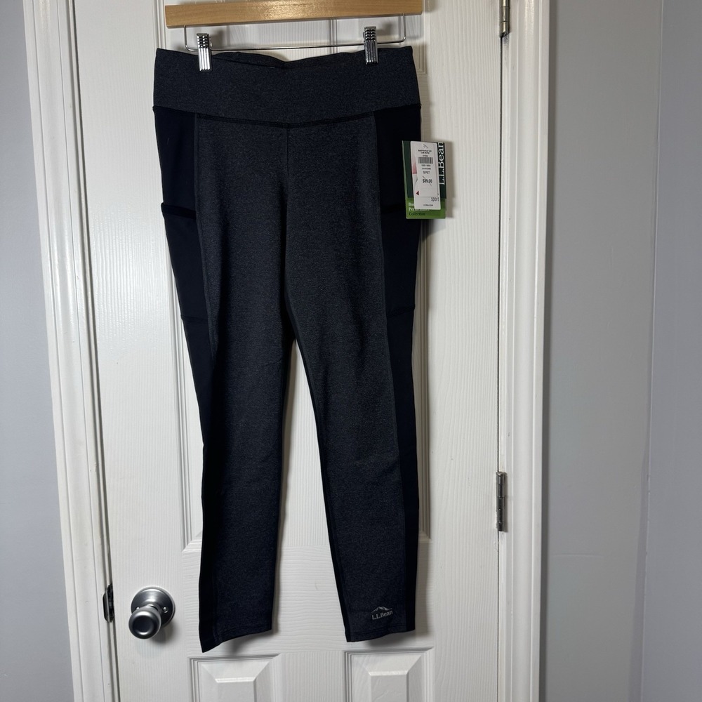 LL Bean Women's Performance Activewear Leggings Small Petite Gray Black NWT